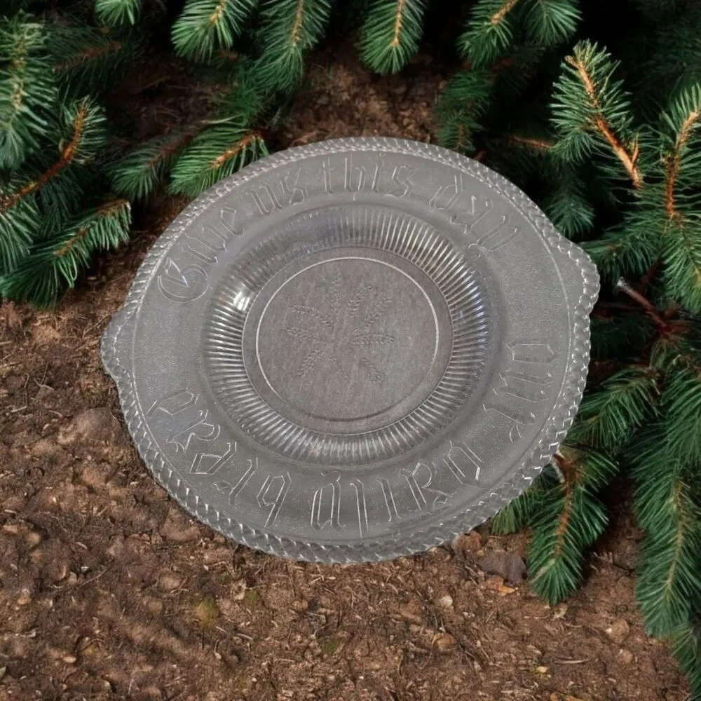 Antique Pressed Clear Glass Bread Plate GIVE US THIS DAY OUR DAILY BREAD Handles